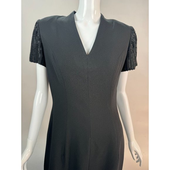 Richard Warren Petites Beaded Sleeve Long Black Dress 10P Black Acetate Blend - Picture 3 of 16